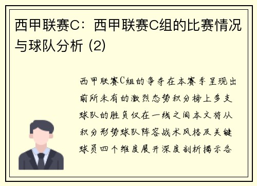 西甲联赛C：西甲联赛C组的比赛情况与球队分析 (2)