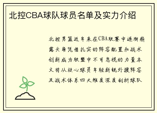 北控CBA球队球员名单及实力介绍